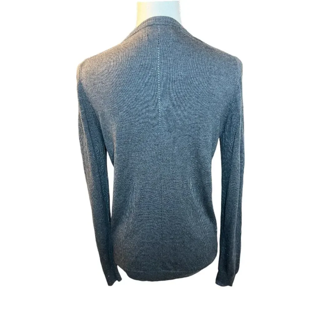 Nicole miller gray cardigan sweater preppy workwear academia size small